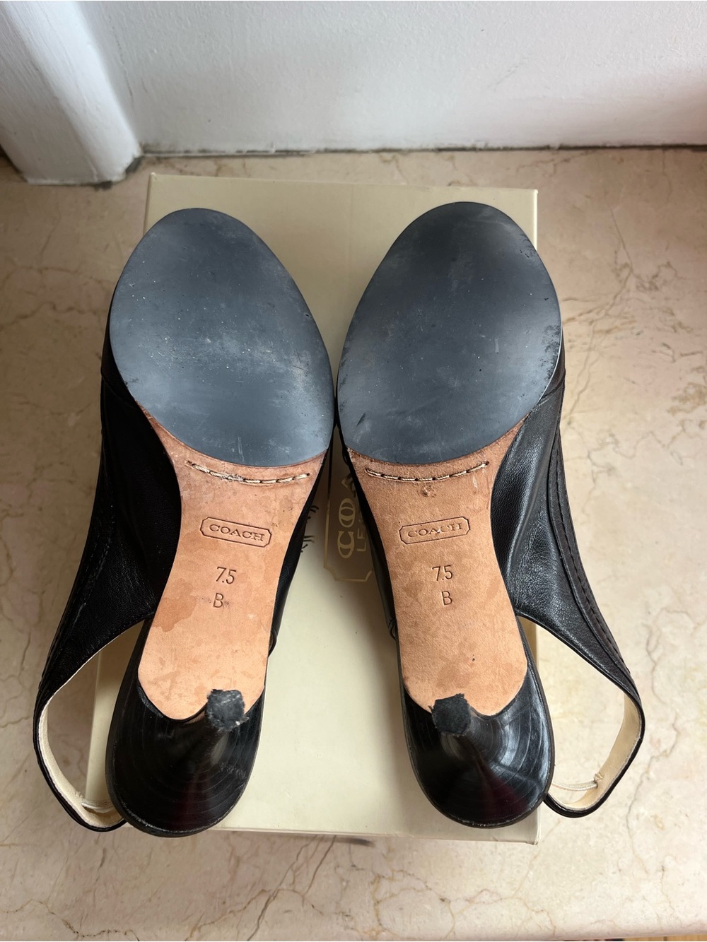 COACH Black Leather Peep-Toe Slingback Heels with Buckle - Picture 4 of 4